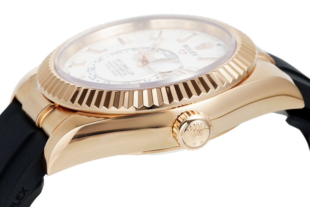 Rolex Sky-Dweller 42mm – White Dial Watch & 18K Rose Gold Case Ref: 326235-0004 Black Oysterflex Bracelet 